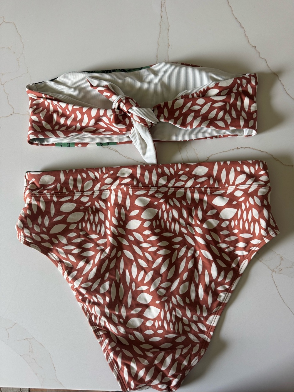 ANTONIO MELANI Green and Rust Palm-Print Bandeau Bikini Set - Picture 2 of 6